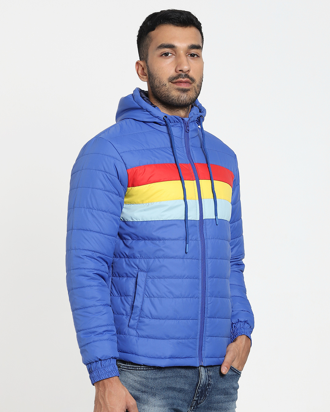 Shop Men's Blue Color Block Puffer Jacket-Back