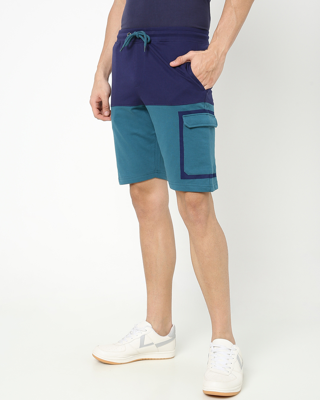 Shop Blue Colorblock Shorts-Back
