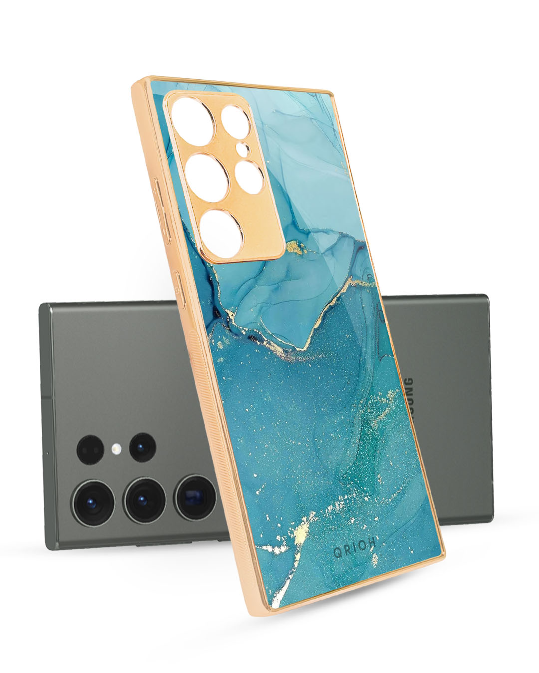 Buy Blue Golden Glitter Copper Metallic Gold Premium Glass Case For