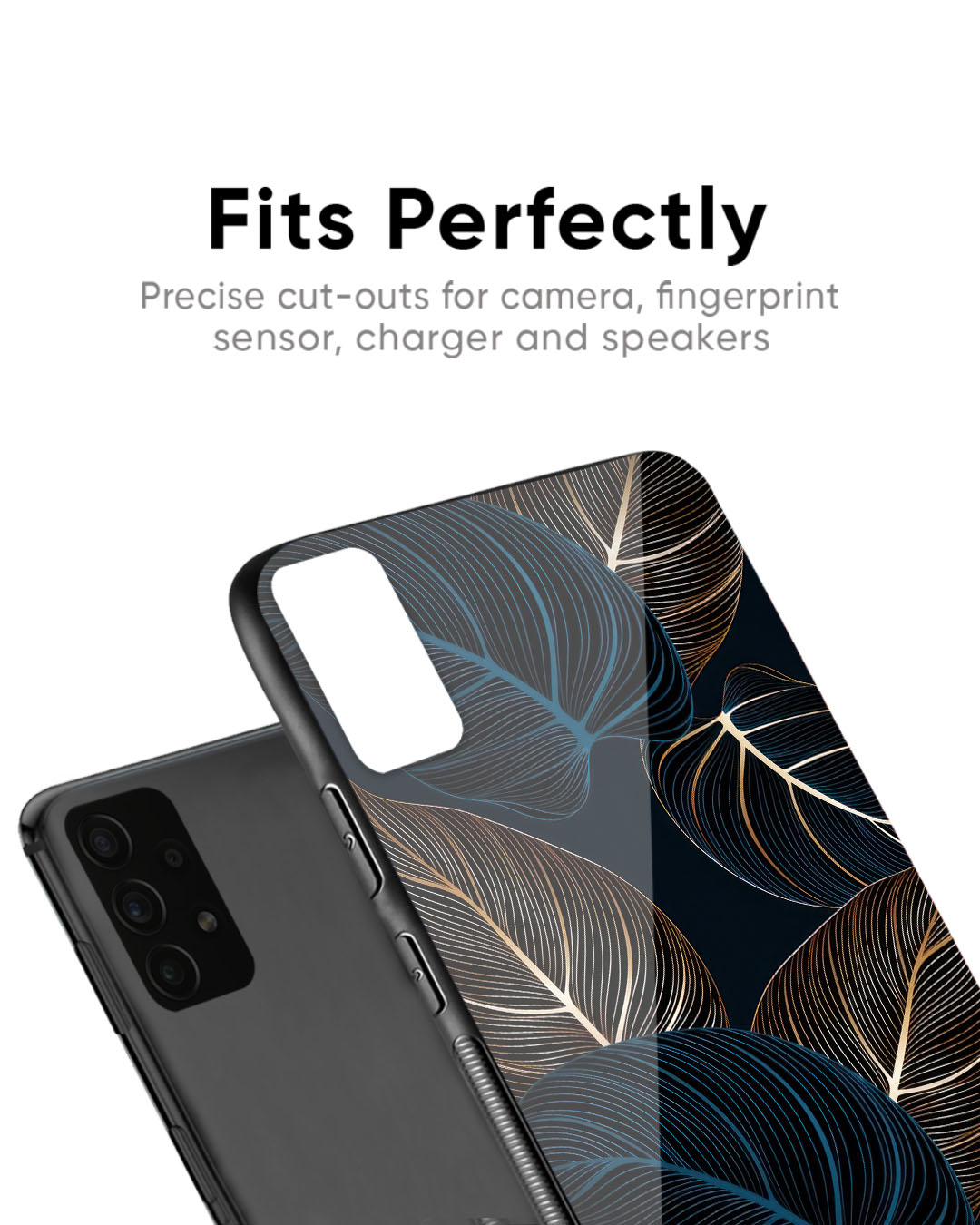 Shop Blue Golden Leaves Premium Glass Case for Google Pixel 6a (Shock Proof, Scratch Resistant)-Back