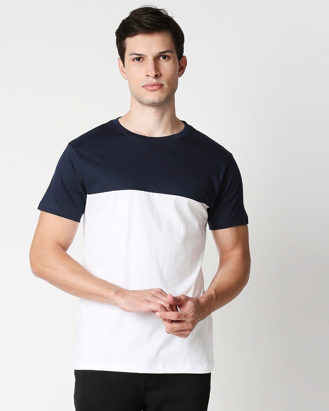 Shop Blue Half Sleeves Two Panel T-Shirt-Back