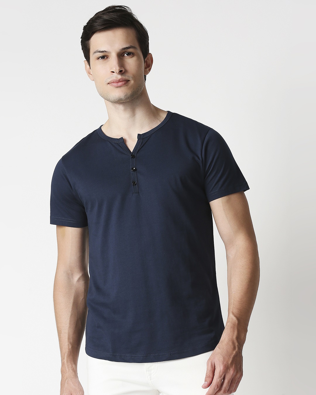 Shop Blue Henley Half Sleeve T-Shirt-Back