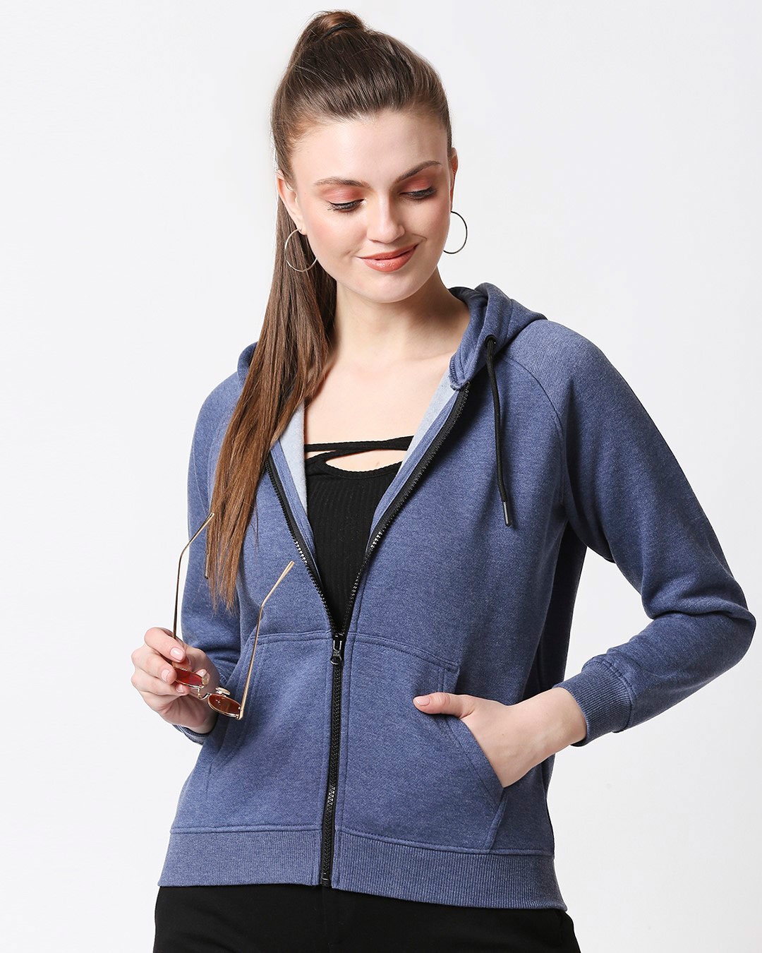 

Blue Melange Zipper Hoodie Women' Plain Melange Zipper Hoodie Sweatshirt Bewakoof.com