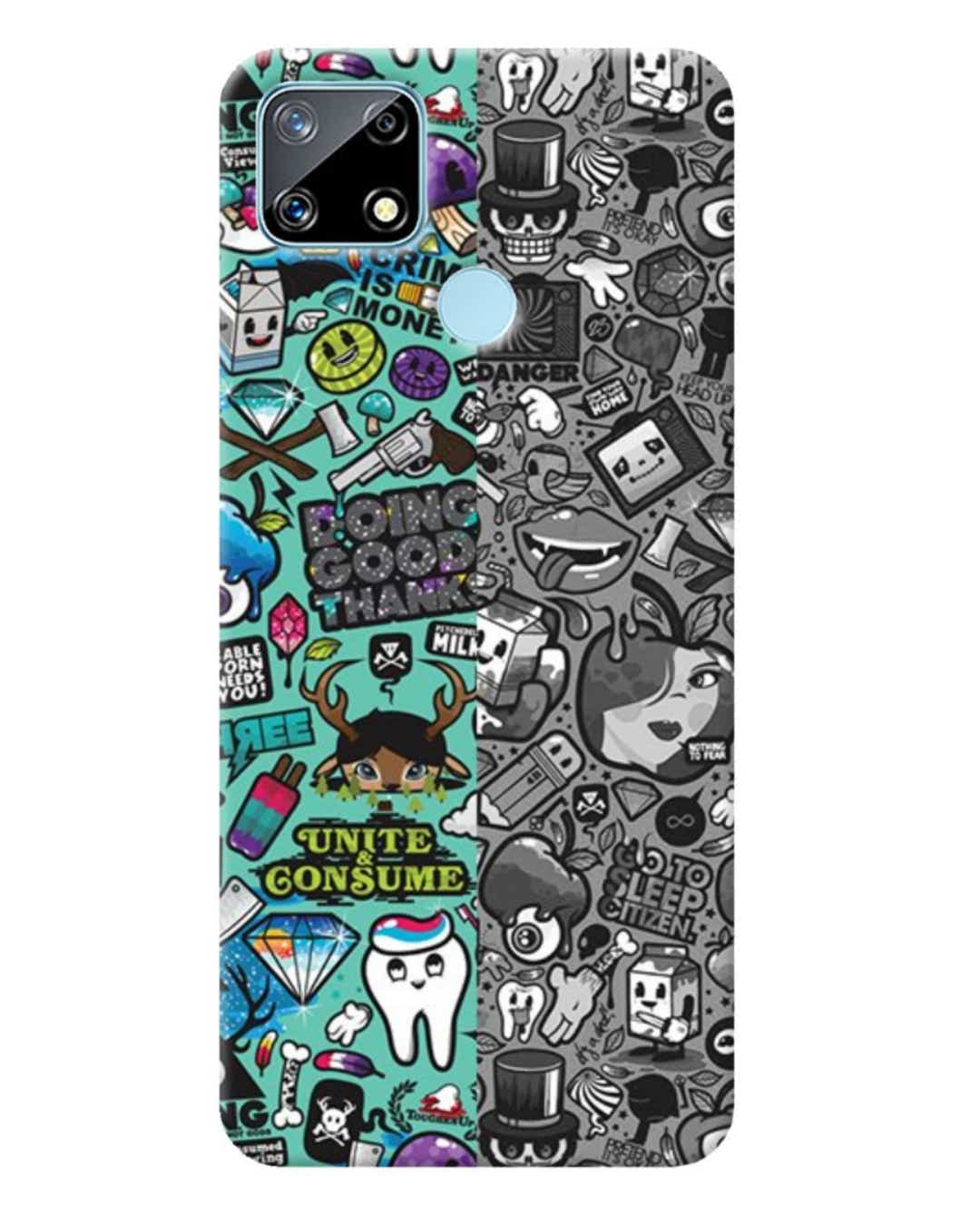 Shop Blue Multi Abstract Printed Designer Hard Cover For Realme Narzo 20 (Impact Resistant, Matte Finish)-Front