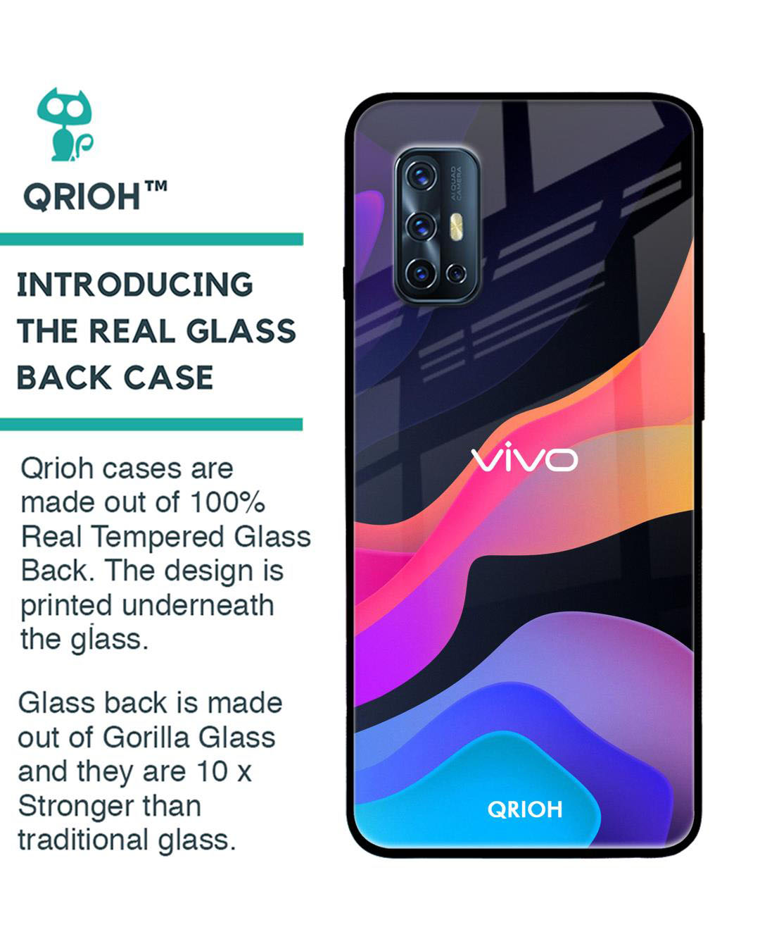 Shop Fluid Printed Premium Glass Cover for Vivo V19 (Shock Proof, Lightweight)-Back