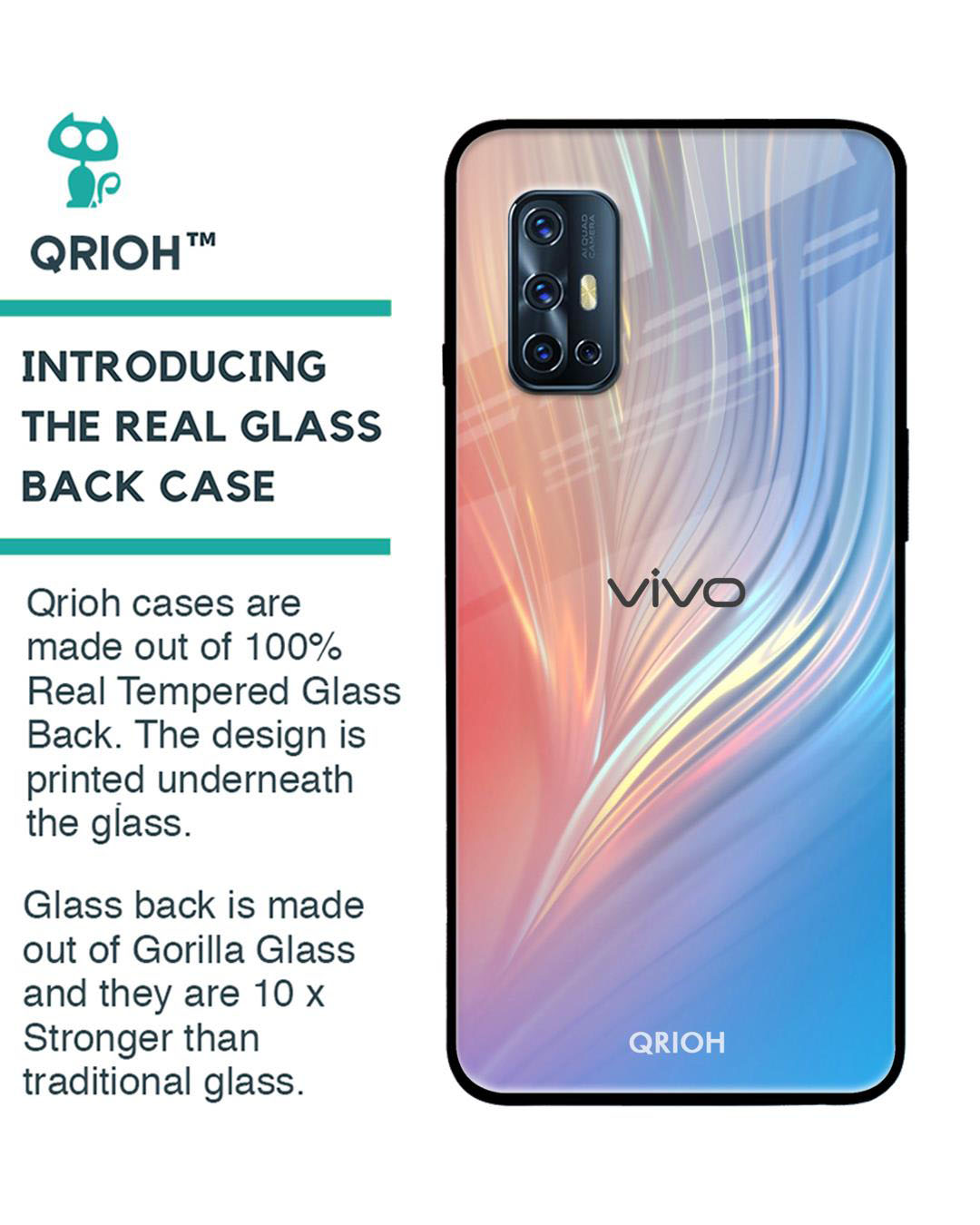 Shop Mystic Aurora Printed Premium Glass Cover for Vivo V19 (Shock Proof, Lightweight)-Back