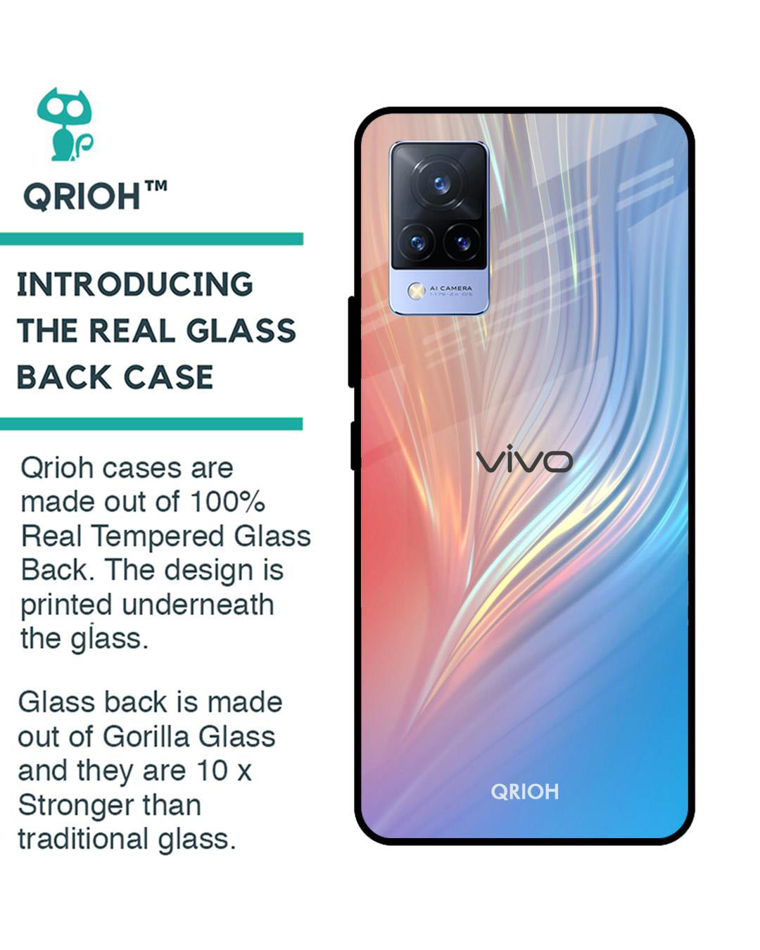 Shop Mystic Aurora Printed Premium Glass Cover for Vivo V21 (Shock Proof, Lightweight)-Back