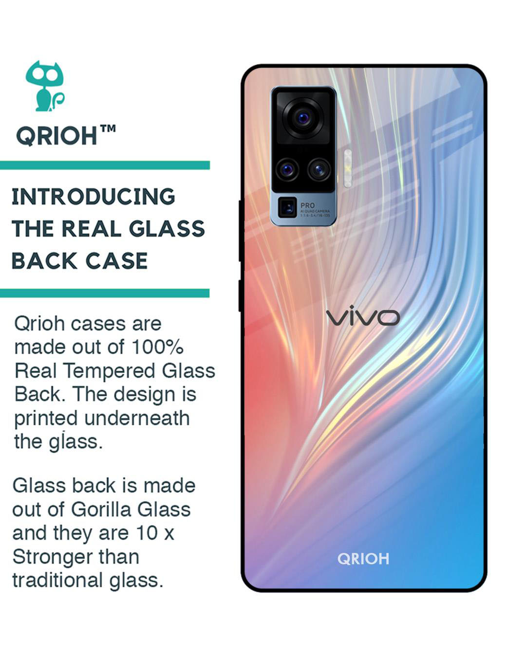 Shop Mystic Aurora Printed Premium Glass Cover for Vivo X50 Pro (Shock Proof, Lightweight)-Back