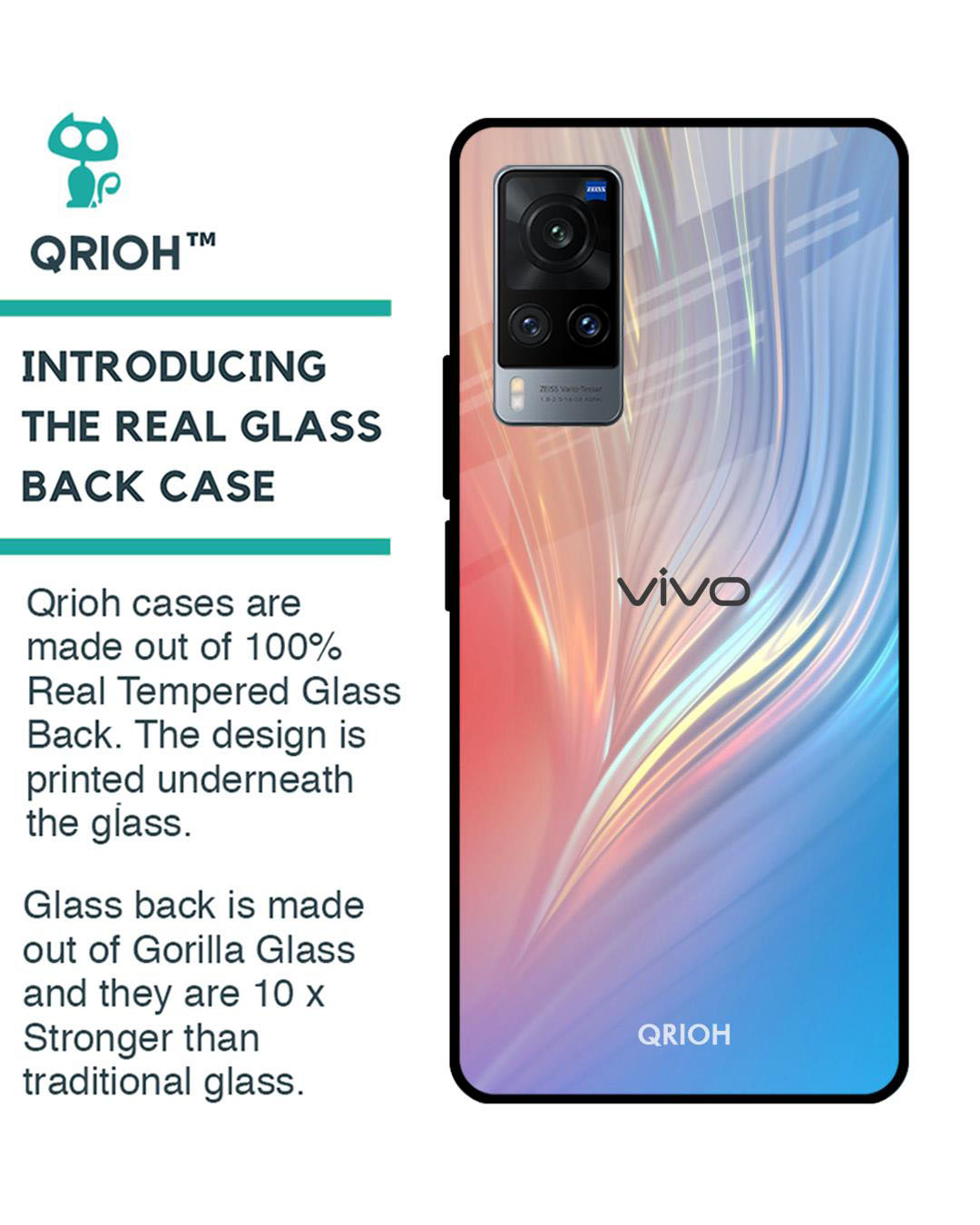 Shop Mystic Aurora Printed Premium Glass Cover for Vivo X60 (Shock Proof, Lightweight)-Back