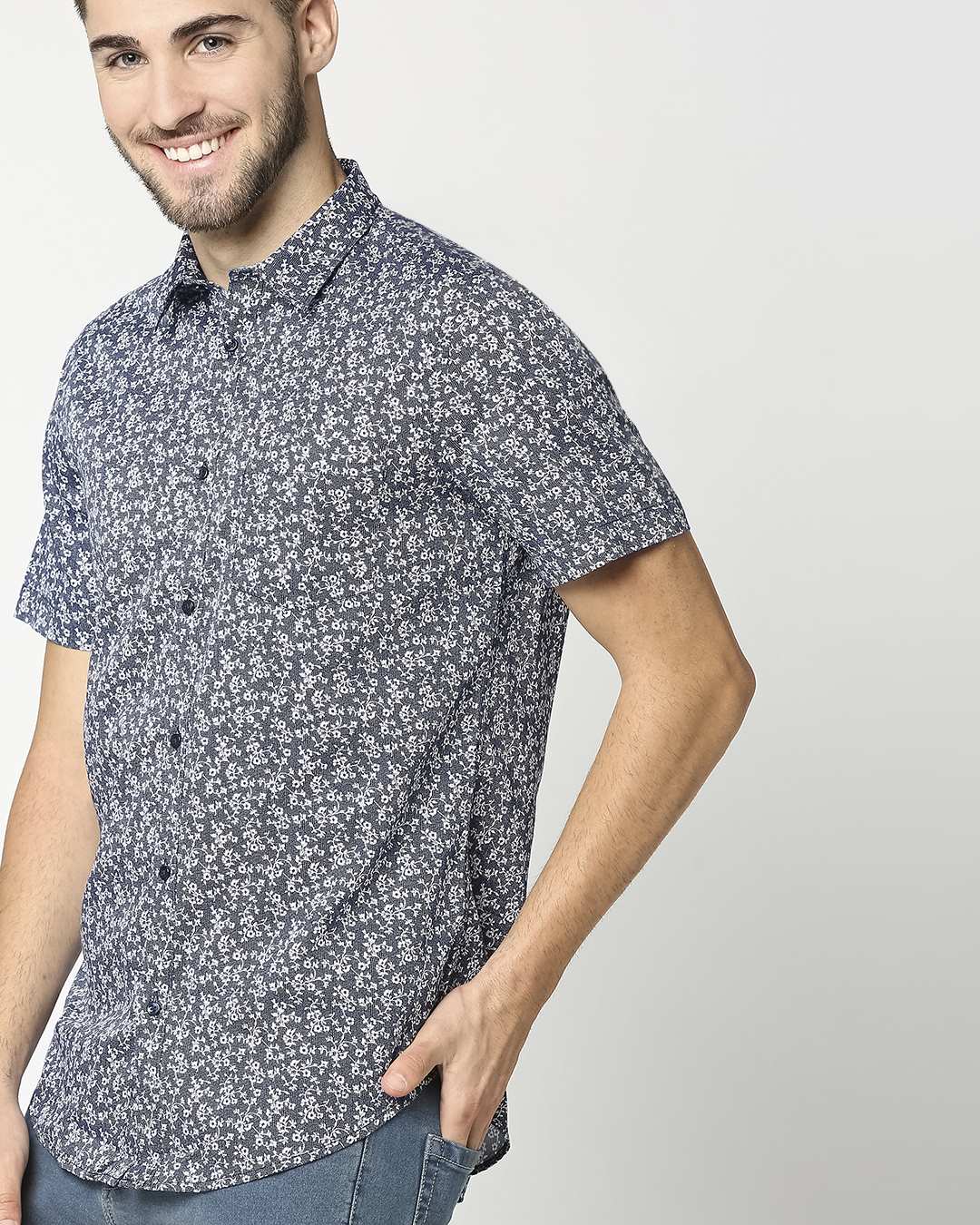ShopAOP Satin Print Half Sleeve Shirt-Back