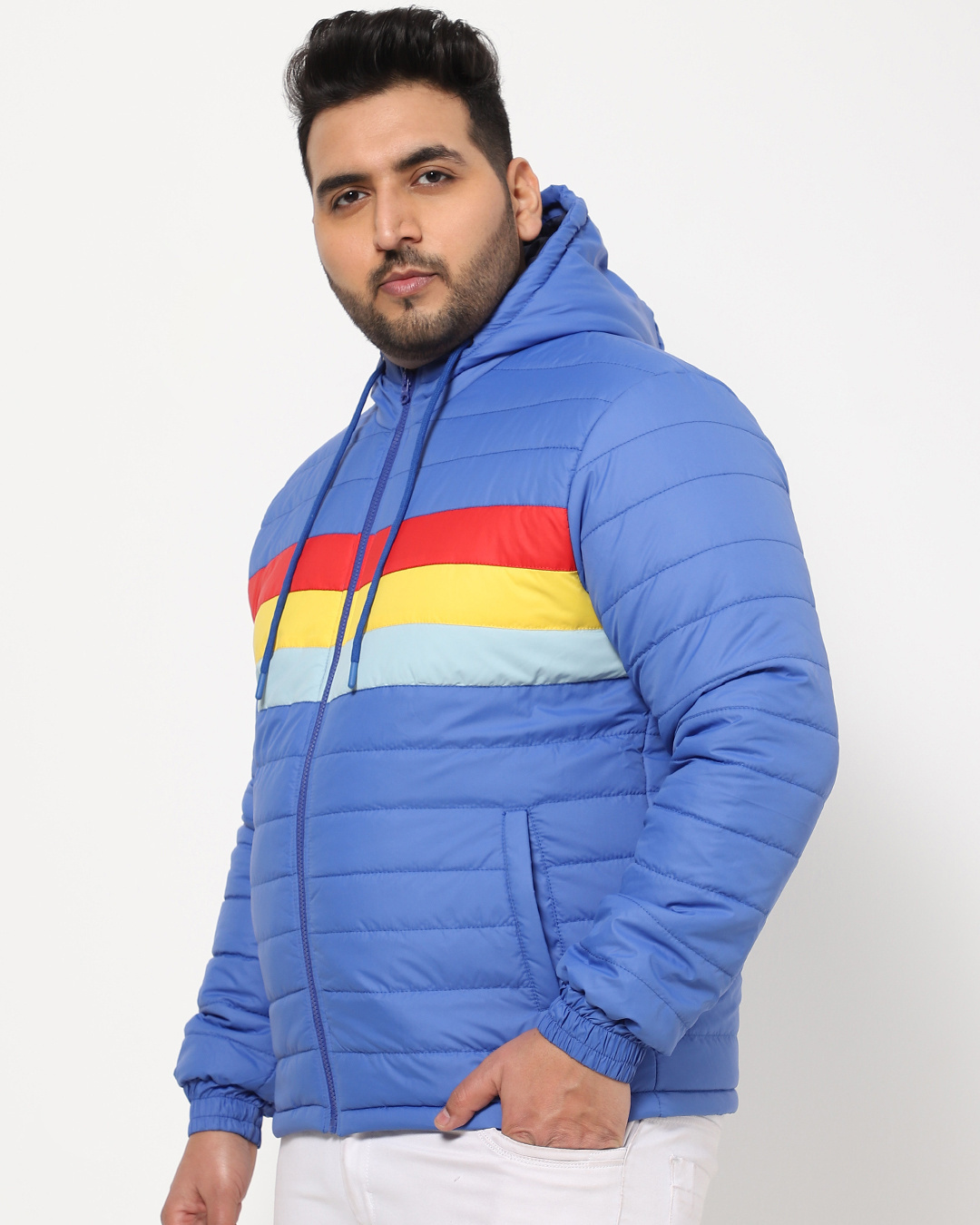 Shop Men's Blue Color Block Plus Size Puffer Jacket-Back