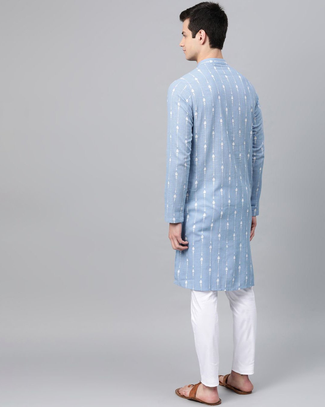 Shop Blue Printed Straight KurtaWith pyjama-Back