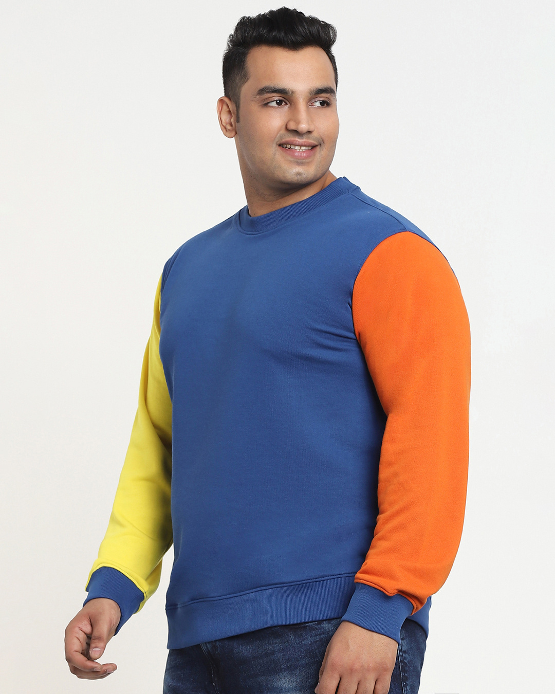 Shop Men's Blue Quartz Contrast Sleeve Color Block Plus Size Sweatshirt-Back