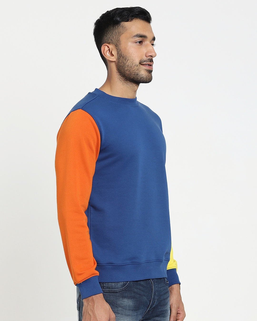 Shop Men's Blue Contrast Sleeve Color Block Sweatshirt-Back