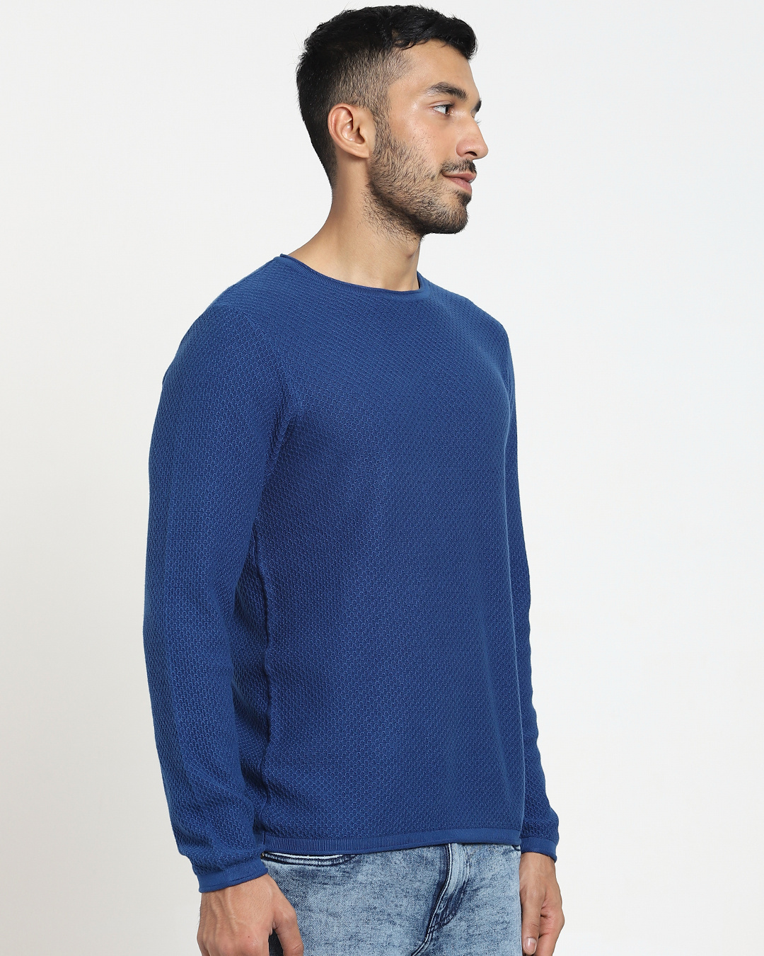Shop Men's Blue Quartz Flat Knit Sweater-Back