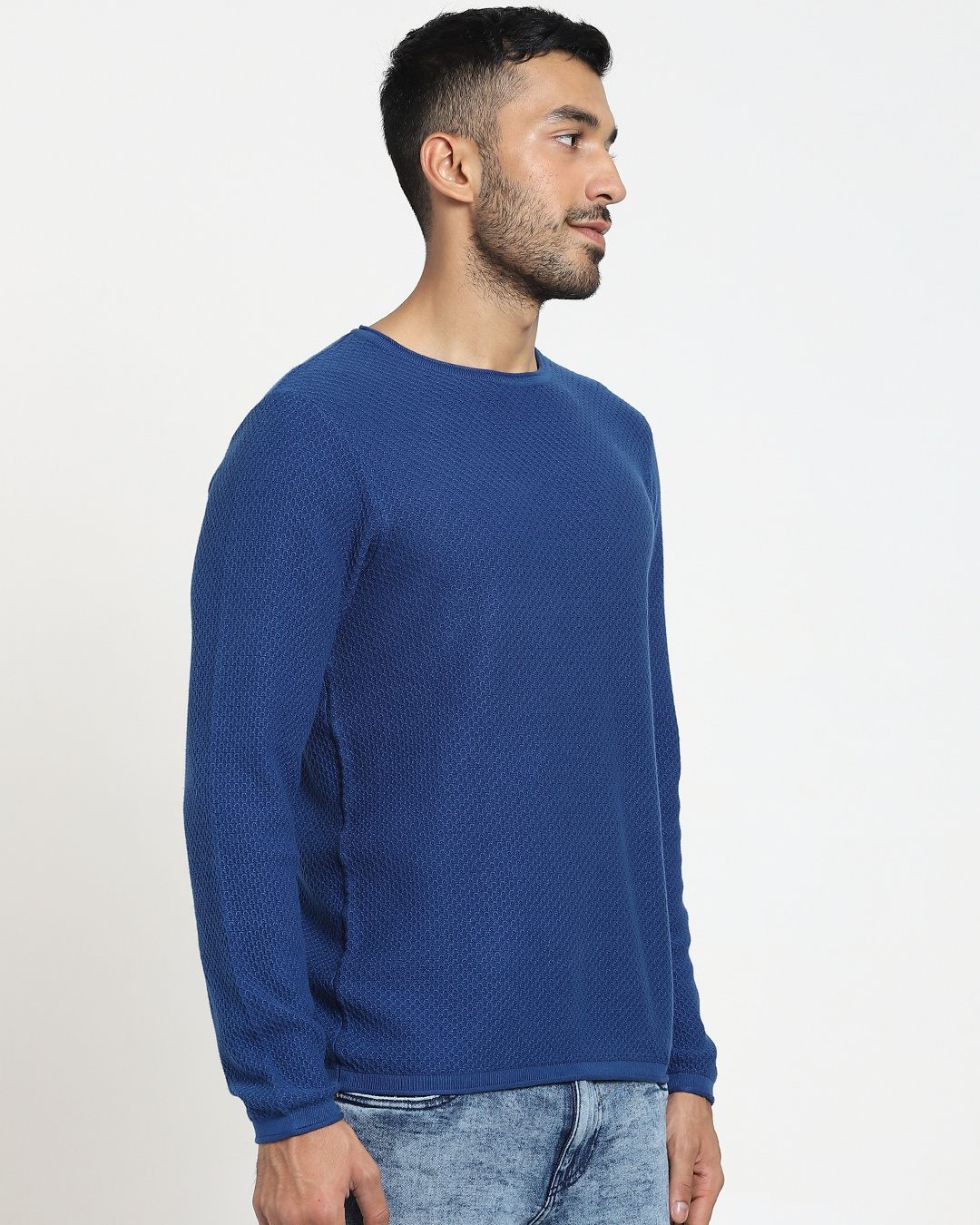 Buy Men's Blue Quartz Flat Knit Sweater Online at Bewakoof