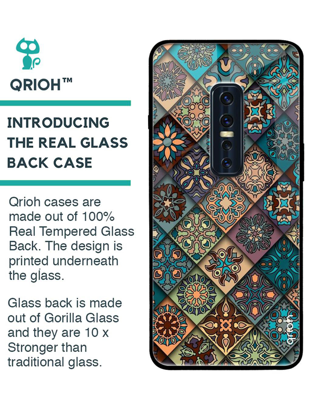 Shop Retro Art Printed Premium Glass Cover for Vivo V17 Pro (Shock Proof, Lightweight)-Back