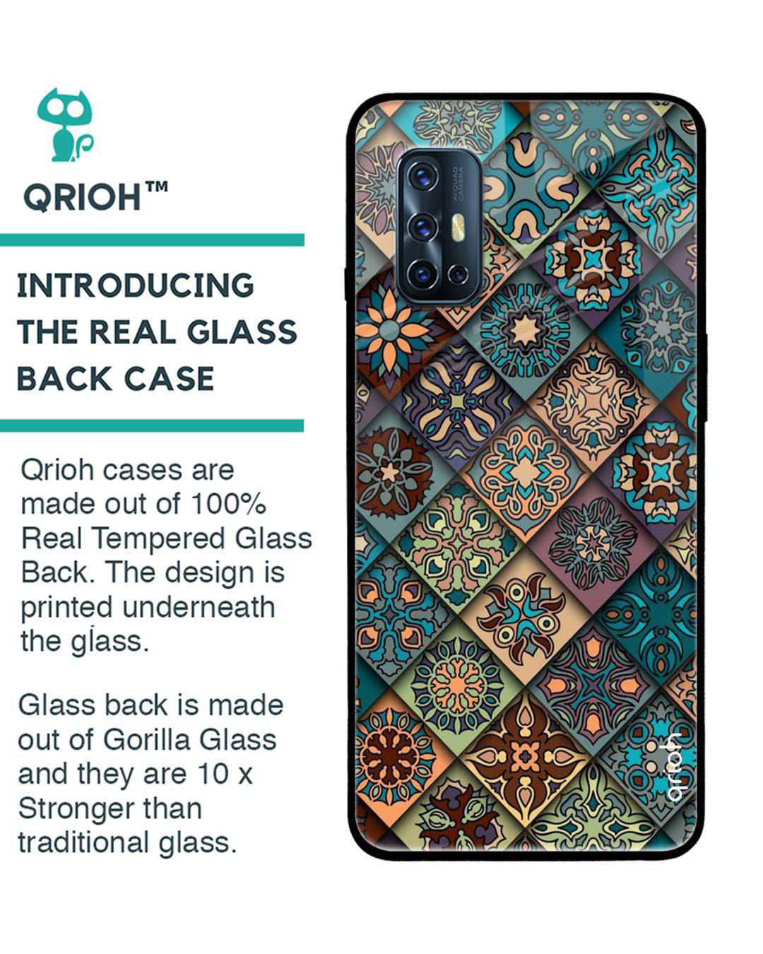 Shop Retro Art Printed Premium Glass Cover for Vivo V19 (Shock Proof, Lightweight)-Back