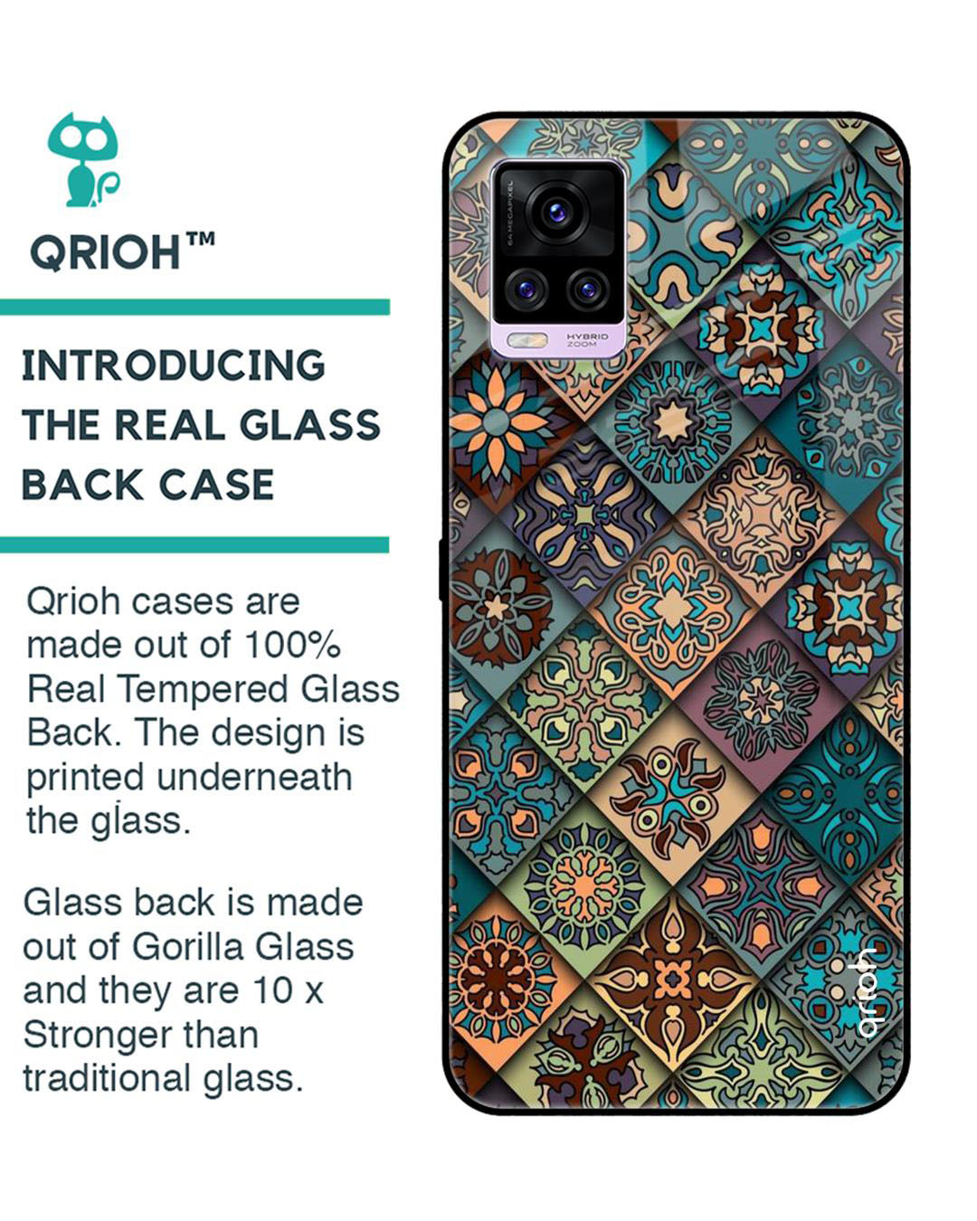 Shop Retro Art Printed Premium Glass Cover for Vivo V20 (Shock Proof, Lightweight)-Back