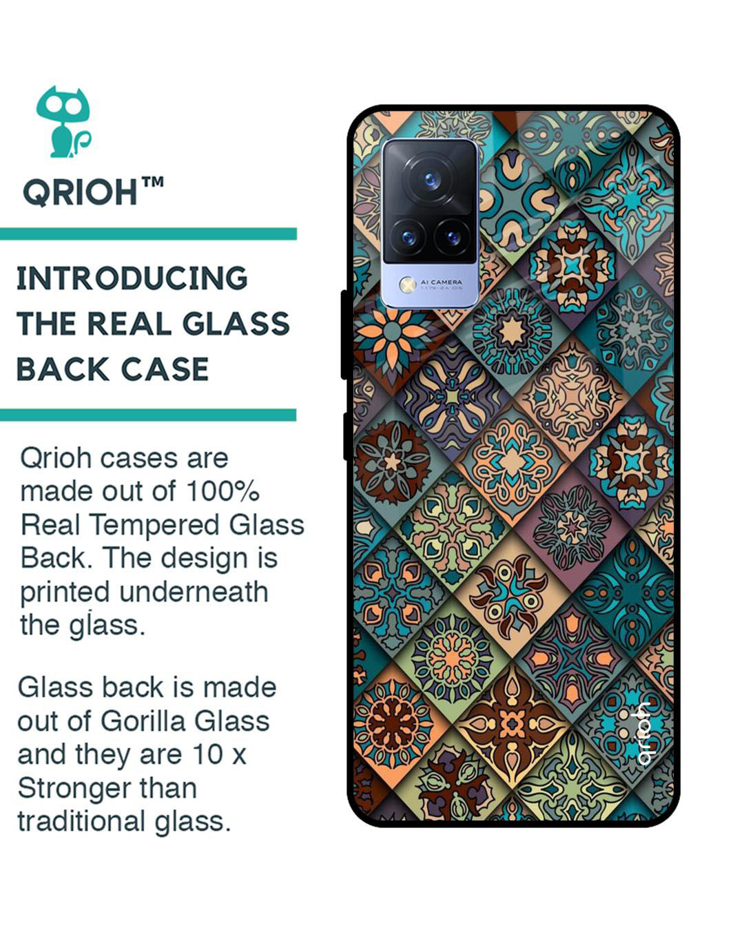 Shop Retro Art Printed Premium Glass Cover for Vivo V21 (Shock Proof, Lightweight)-Back