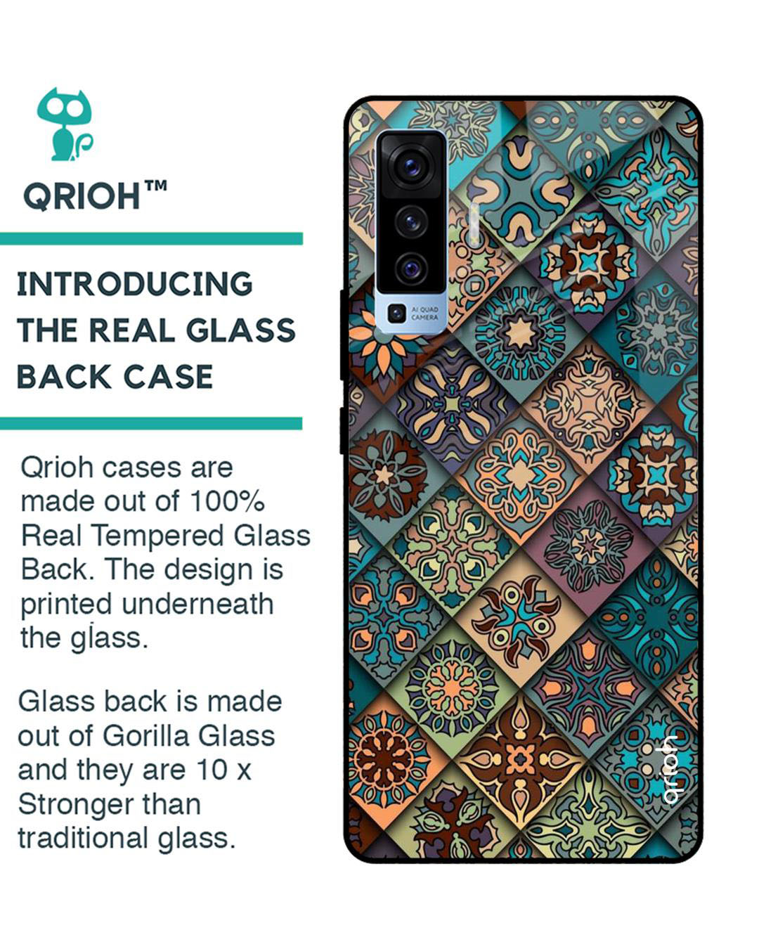 Shop Retro Art Printed Premium Glass Cover for Vivo X50 (Shock Proof, Lightweight)-Back