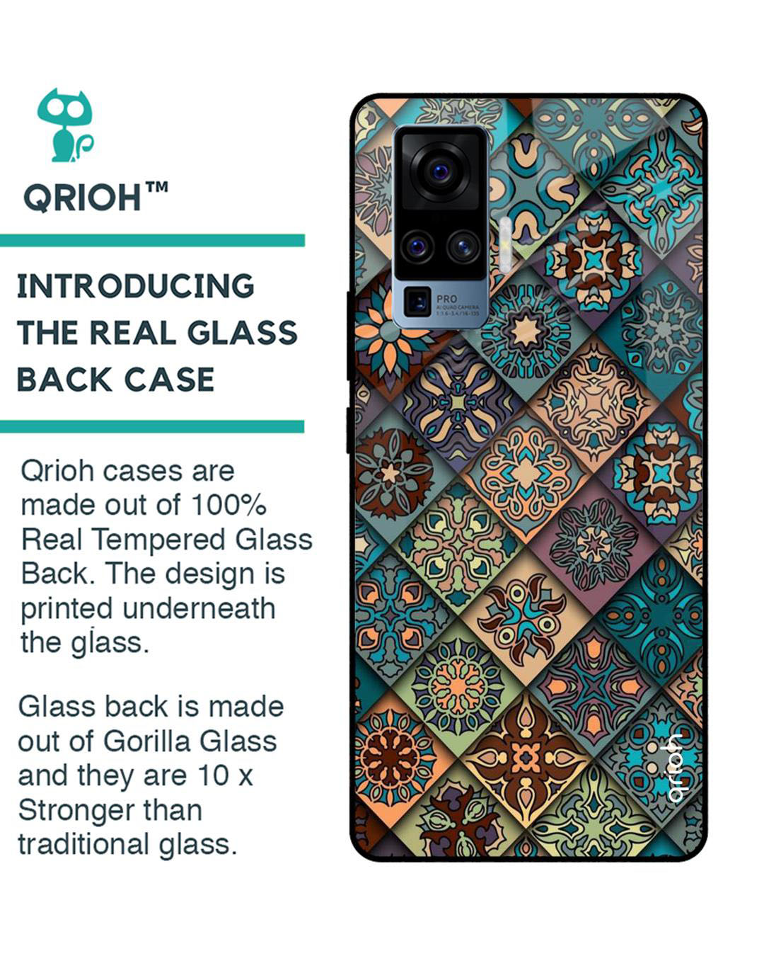 Shop Retro Art Printed Premium Glass Cover for Vivo X50 Pro (Shock Proof, Lightweight)-Back