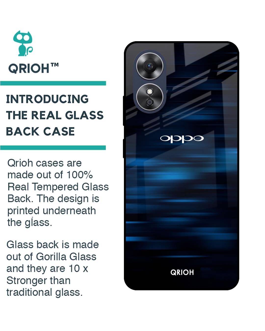 Shop Blue Rough Pastel Premium Glass Case for OPPO A17 (Shock Proof,Scratch Resistant)-Back
