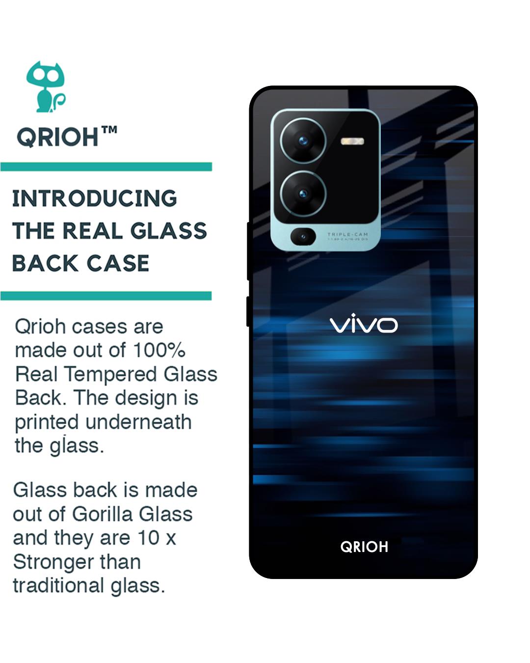 Shop Blue Rough Pastel Premium Glass Case for Vivo V25 Pro (Shock Proof,Scratch Resistant)-Back