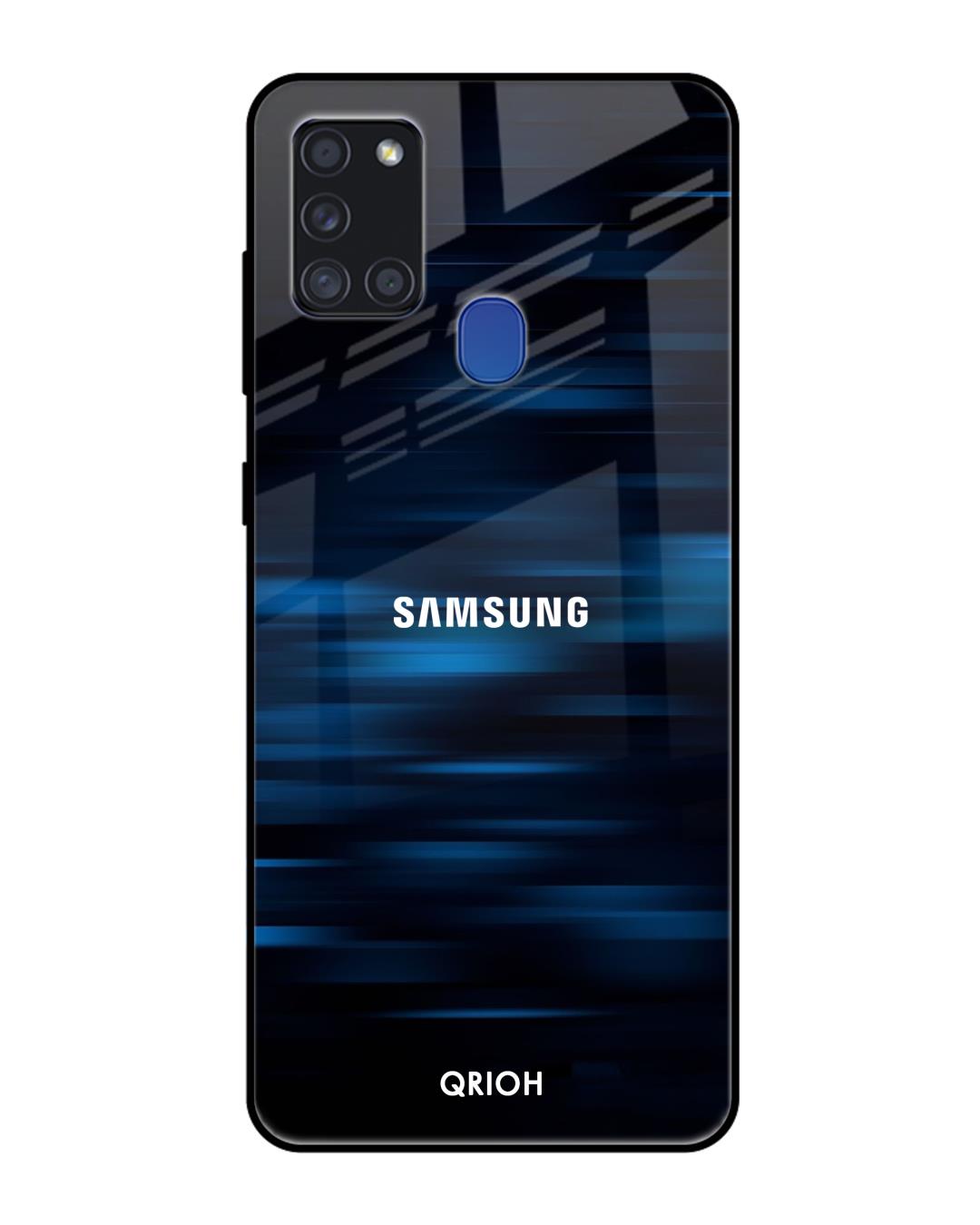Shop Blue Rough Pastel Premium Glass Cover For Samsung Galaxy A21s(Impact Resistant, Matte Finish)-Back