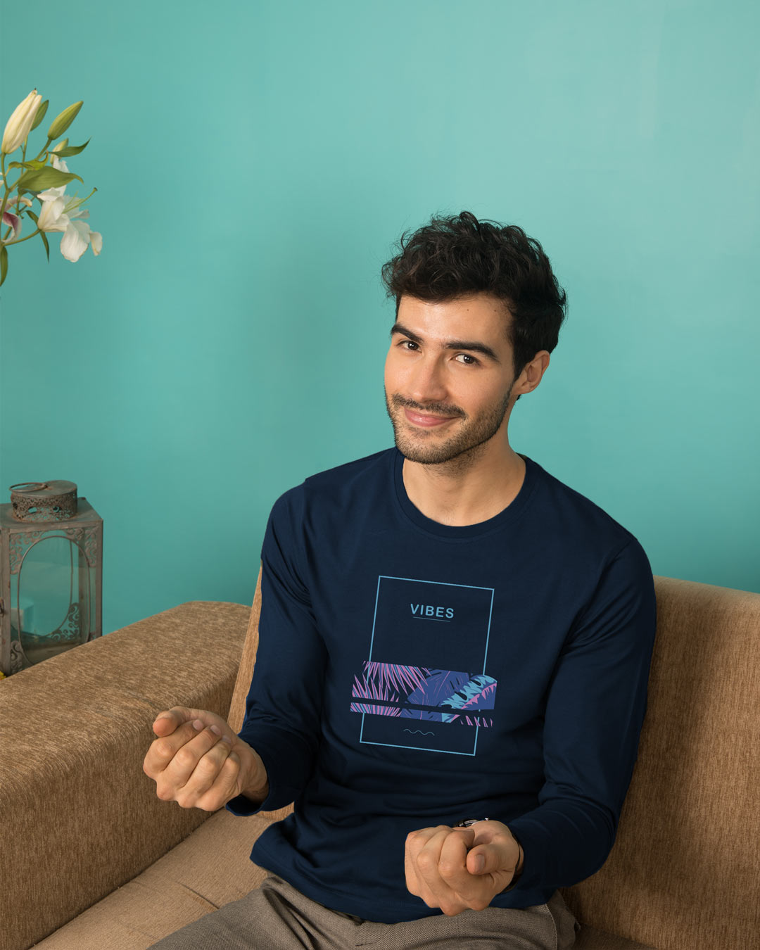 

Blue Vibes Full Sleeve T-Shirt Navy Blue Men' Printed Full Sleeve T-Shirt Bewakoof.com