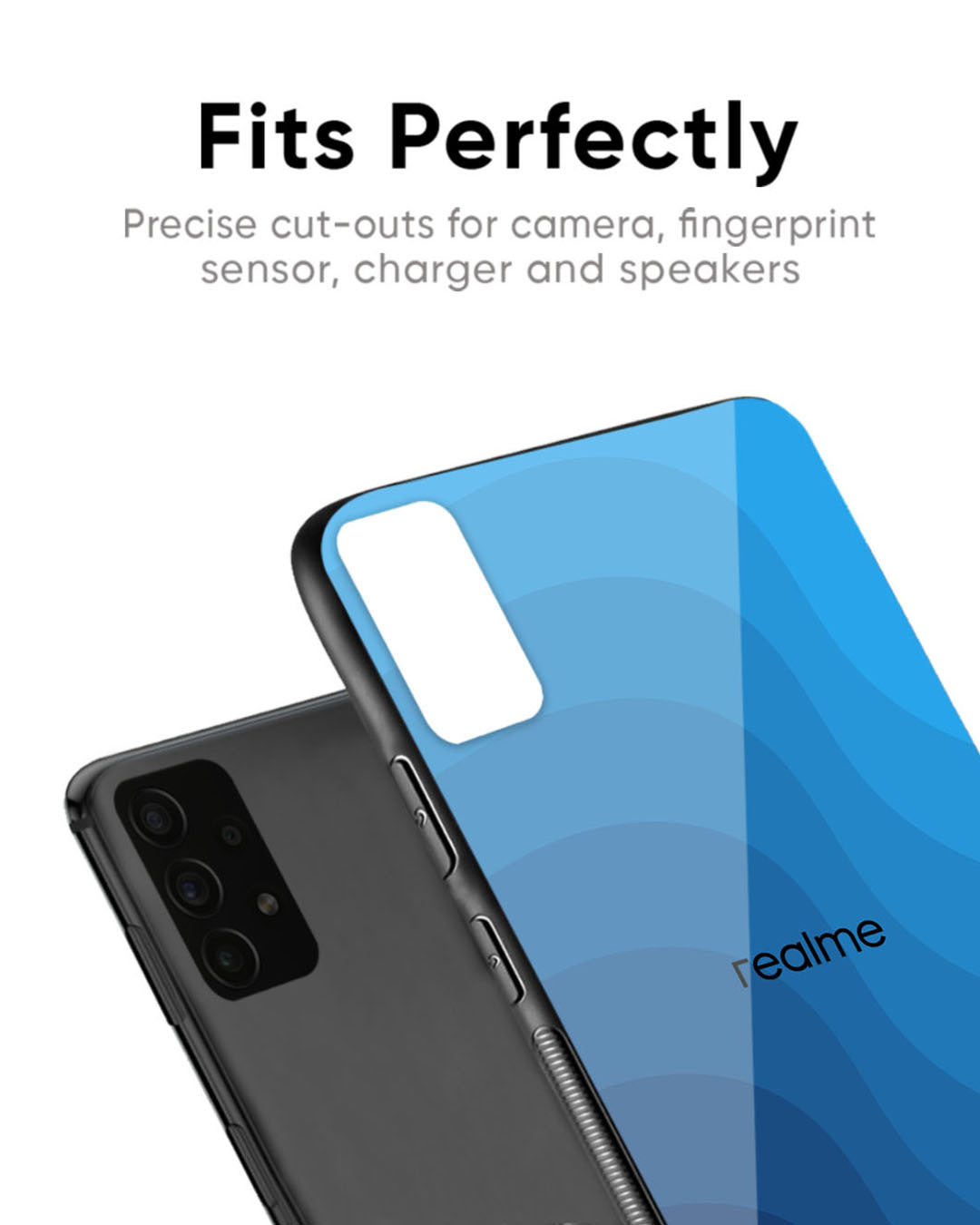 Shop Blue Wave Abstract Premium Glass Case for Realme 11 Pro Plus 5G (Shock Proof, Scratch Resistant)-Back