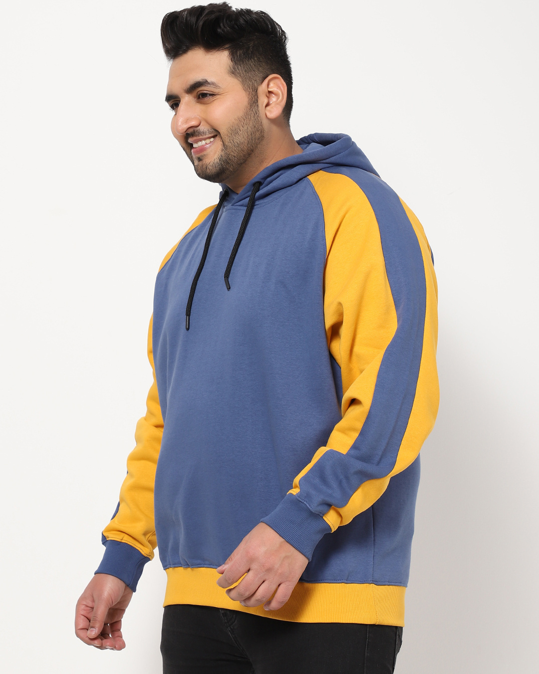 Shop Men's Blue & Yellow Color Block Plus Size Hoodie-Back