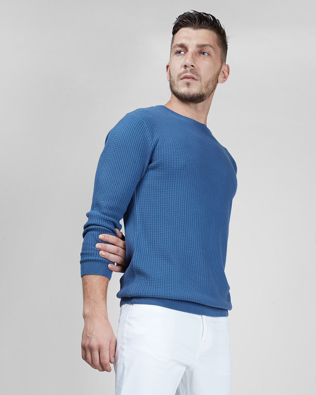 ShopBlueberry Waffle Knit Full Sleeves Sweater-Back