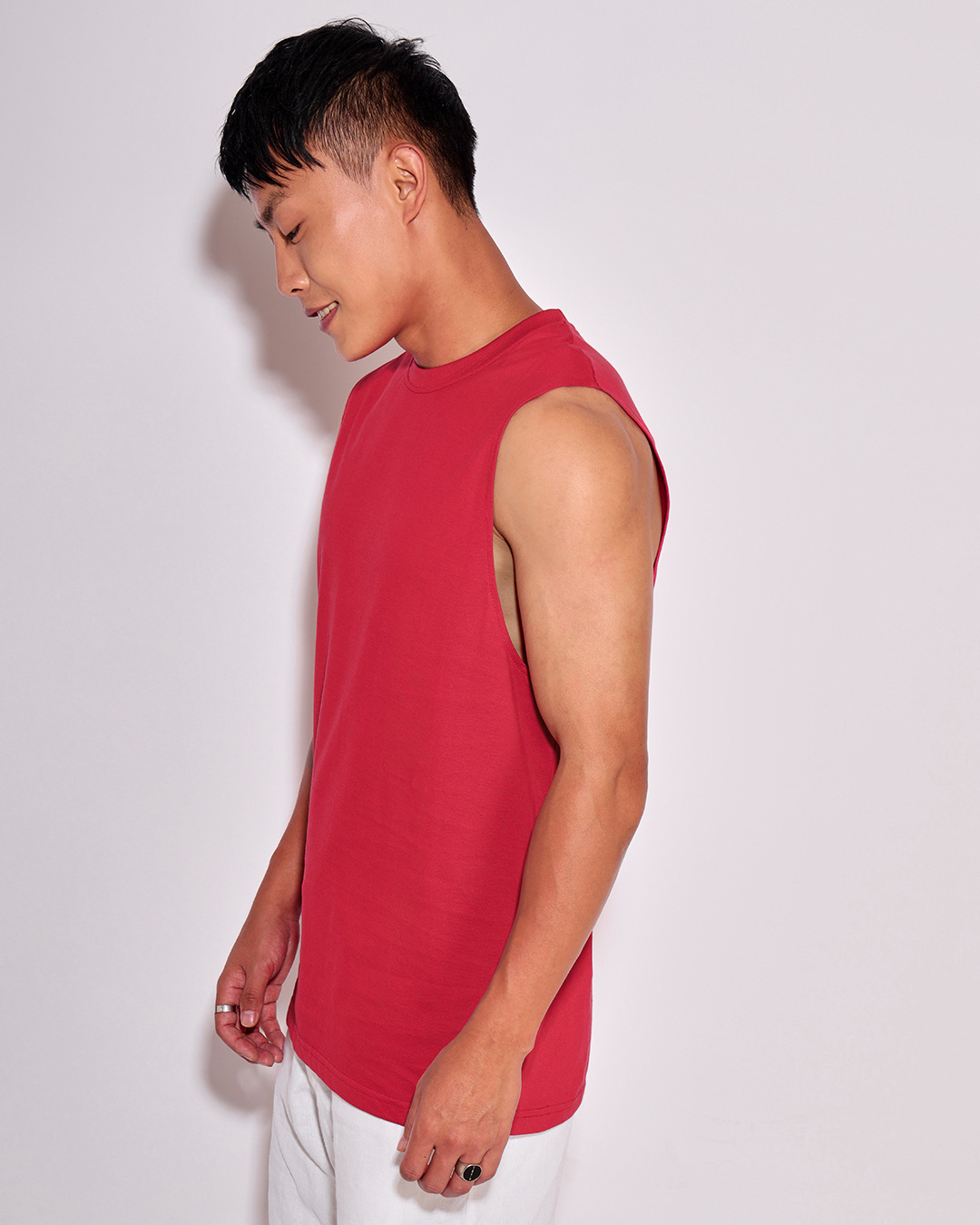 Shop Men's Bold Red Deep Armhole Oversized Vest-Back