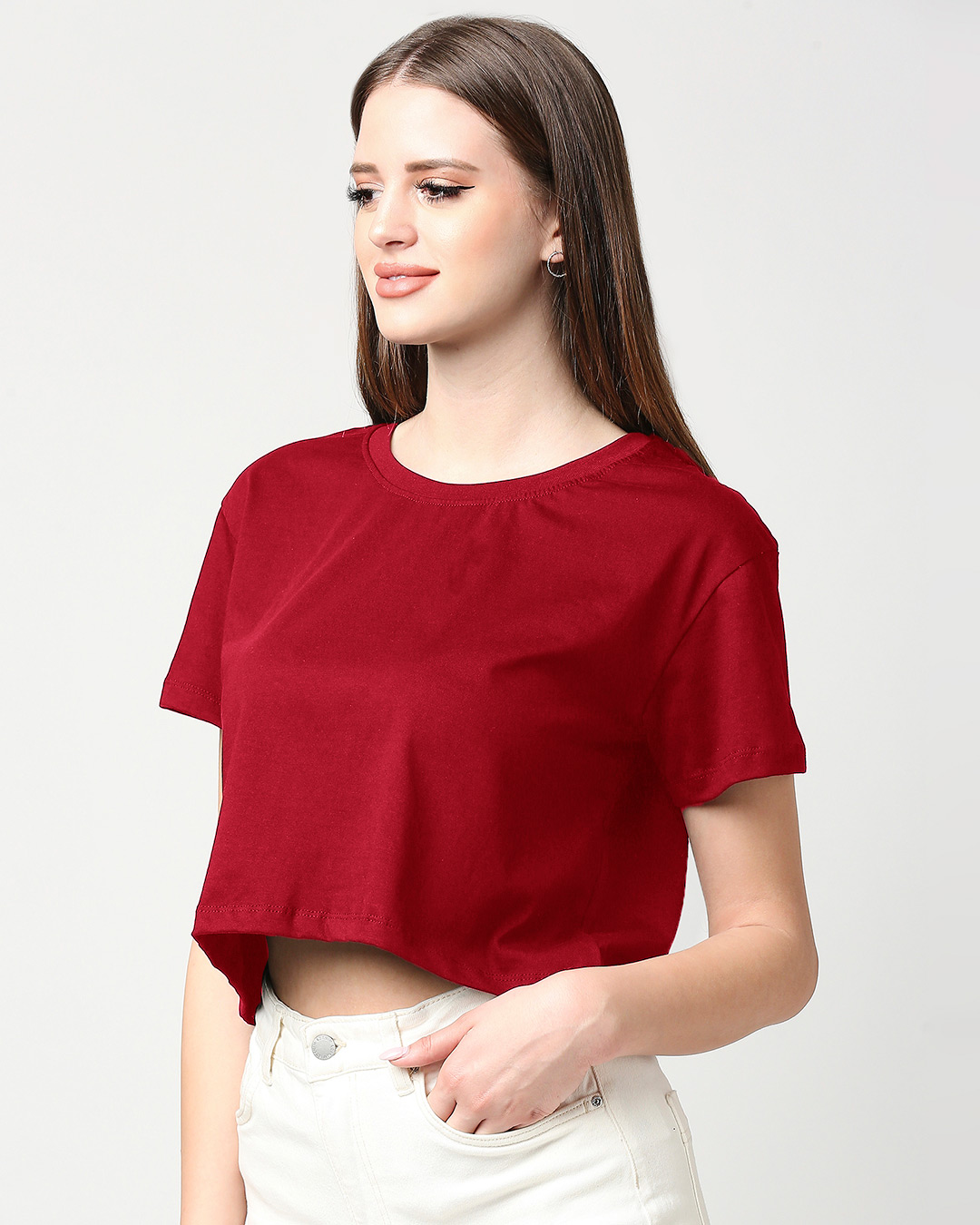 Shop Bold Red Boxy Slim Fit Crop Top-Back