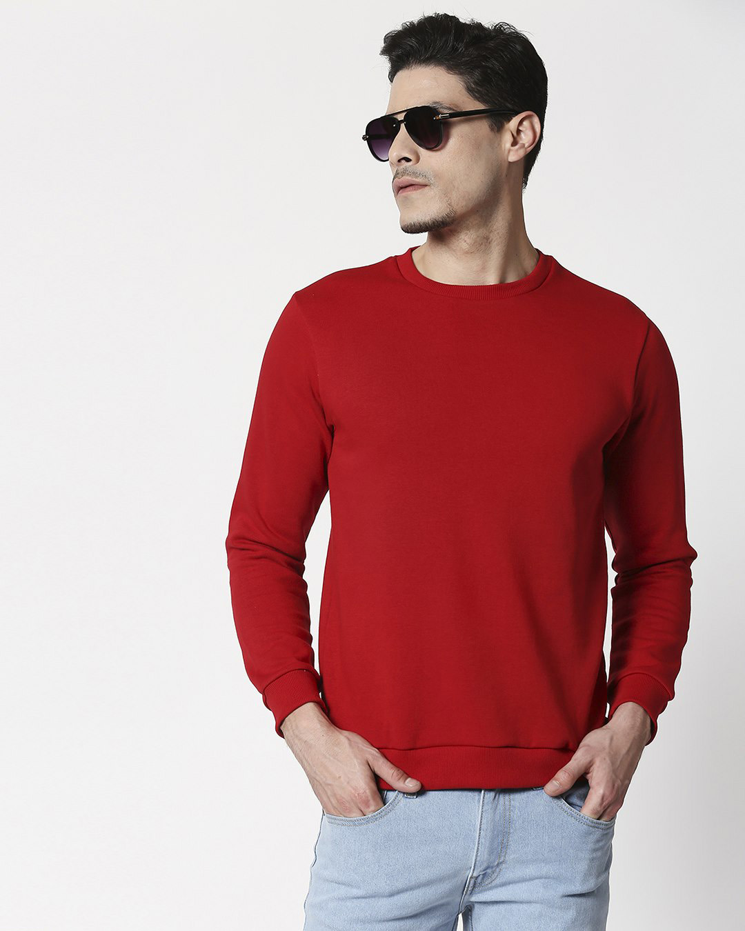 

Bold Red Fleece Sweater Men' Plain Fleece Sweater Bewakoof.com