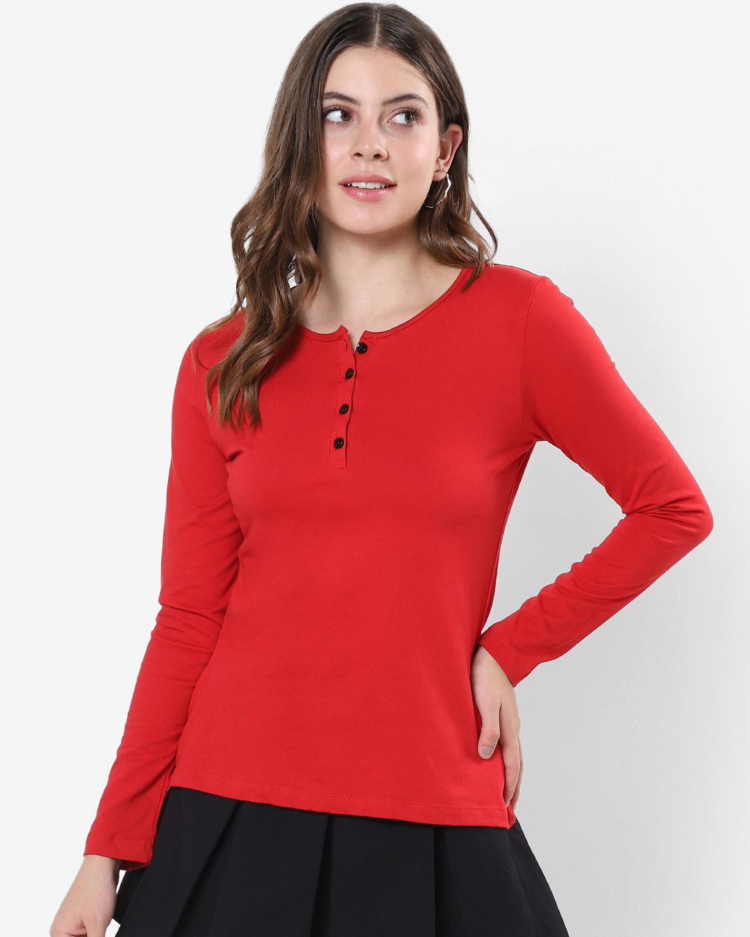 Shop Women's Red Henley Slim Fit T-shirt-Back