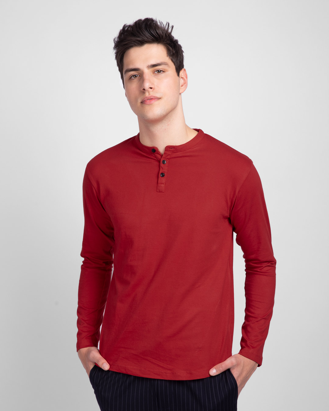 

Bold Red Full Sleeve Henley T-Shirt Men' Full Sleeve Plain Henley T-Shirt Bewakoof.com