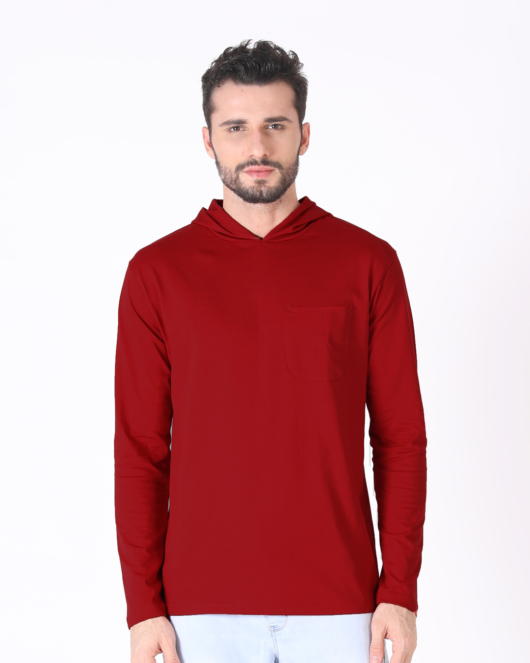 Shop Bold Red Full Sleeve Pocket Hoodie T-Shirt-Back