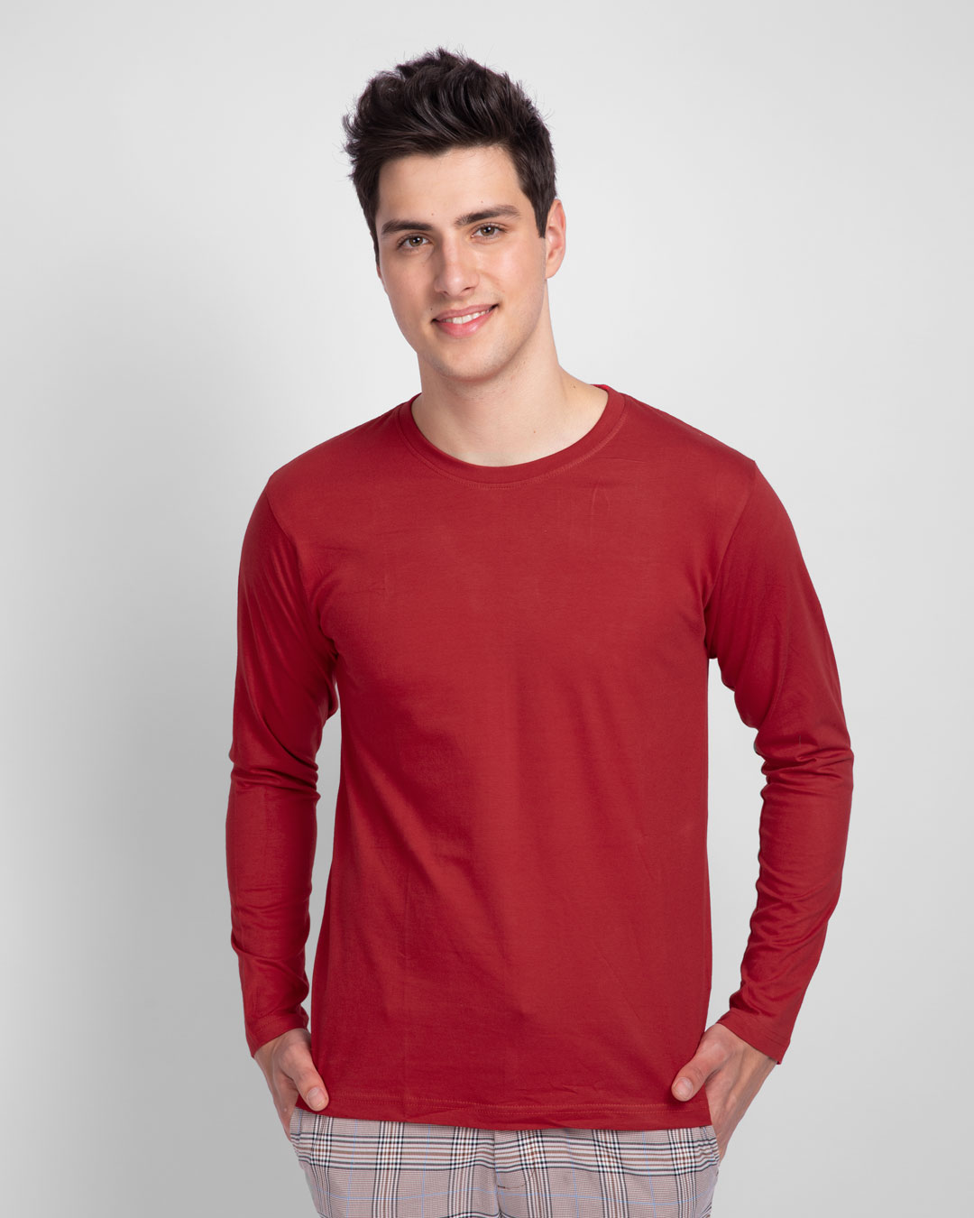 Buy Bold Red Plain Full Sleeve T-Shirt For Men Online India @ Bewakoof.com