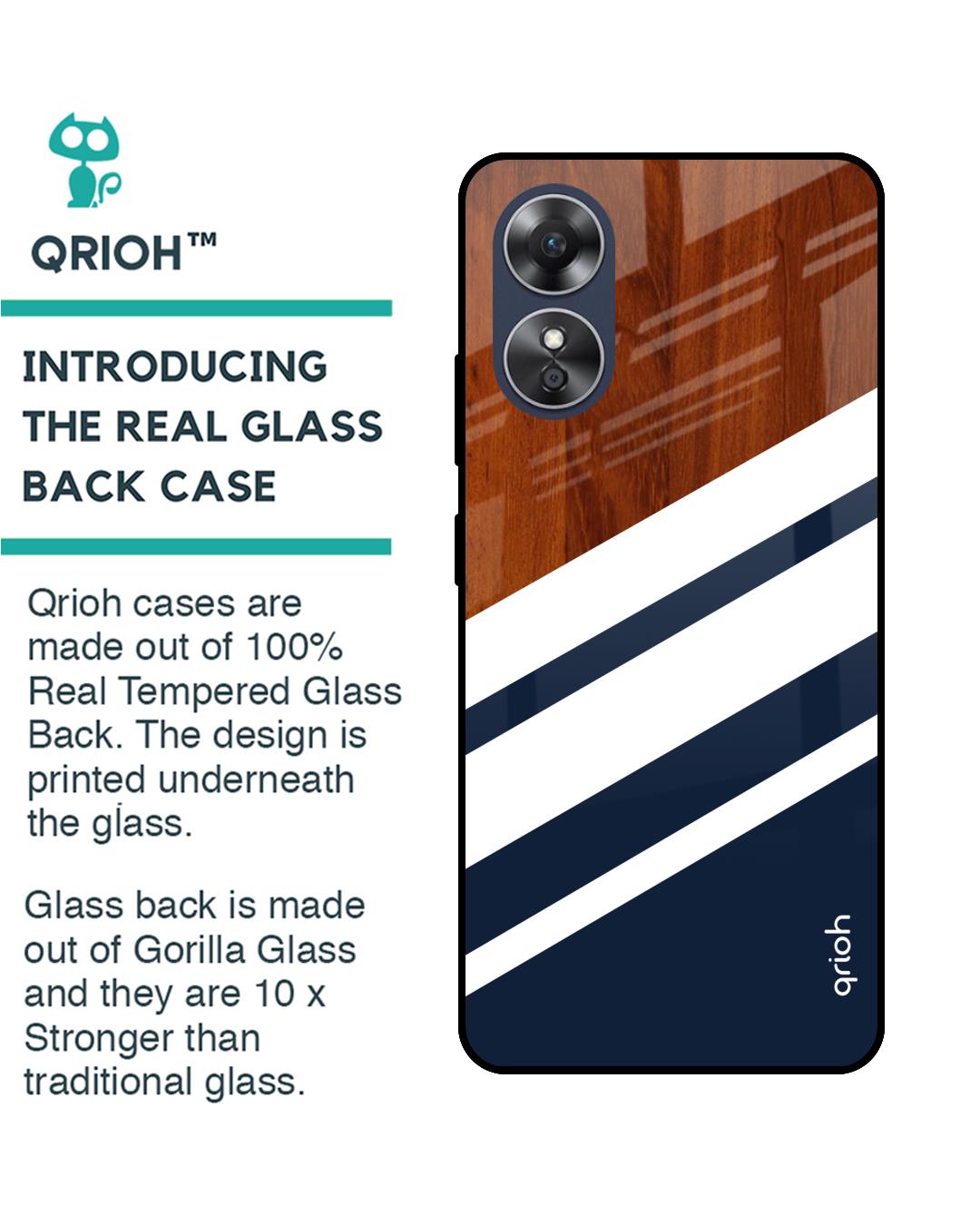 Shop Bold Stripes Printed Premium Glass case for OPPO A17 (Shock Proof,Scratch Resistant)-Back