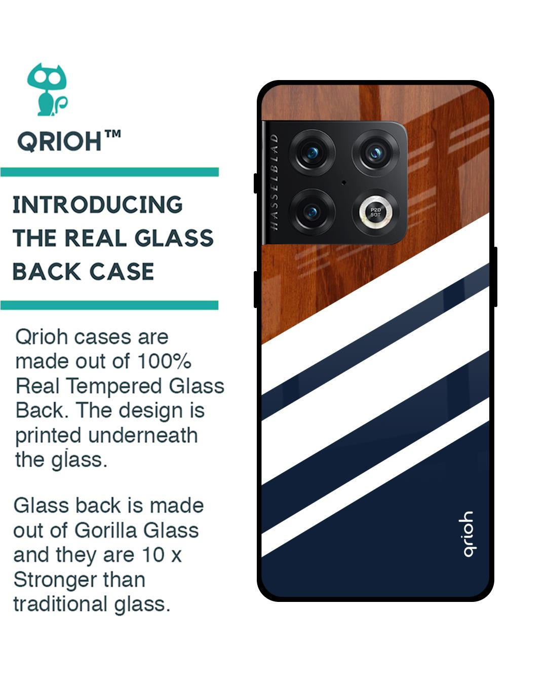 Shop Bold Stripes Printed Premium Glass Cover for OnePlus 10 Pro (Shock Proof, Lightweight)-Back