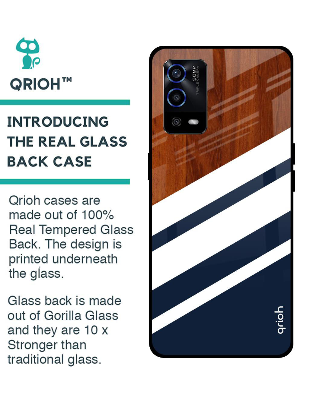Shop Bold Stripes Printed Premium Glass Cover for Oppo A55 (Shock Proof, Lightweight)-Back