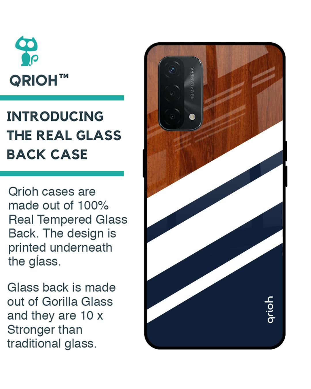 Shop Bold Stripes Printed Premium Glass Cover for Oppo A74 (Shock Proof, Lightweight)-Back