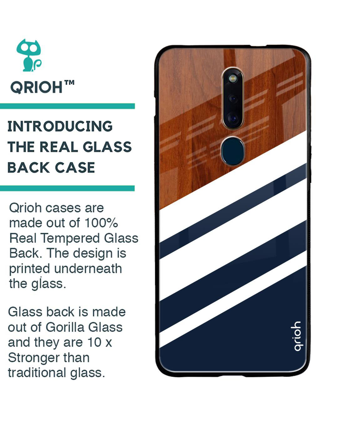 Shop Bold Stripes Printed Premium Glass Cover for Oppo F11 Pro (Shock Proof, Lightweight)-Back