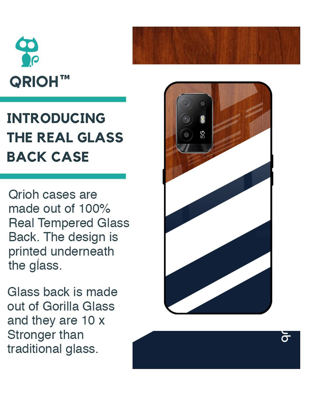 Shop Bold Stripes Printed Premium Glass Cover for Oppo F19 Pro Plus (Shock Proof, Lightweight)-Back