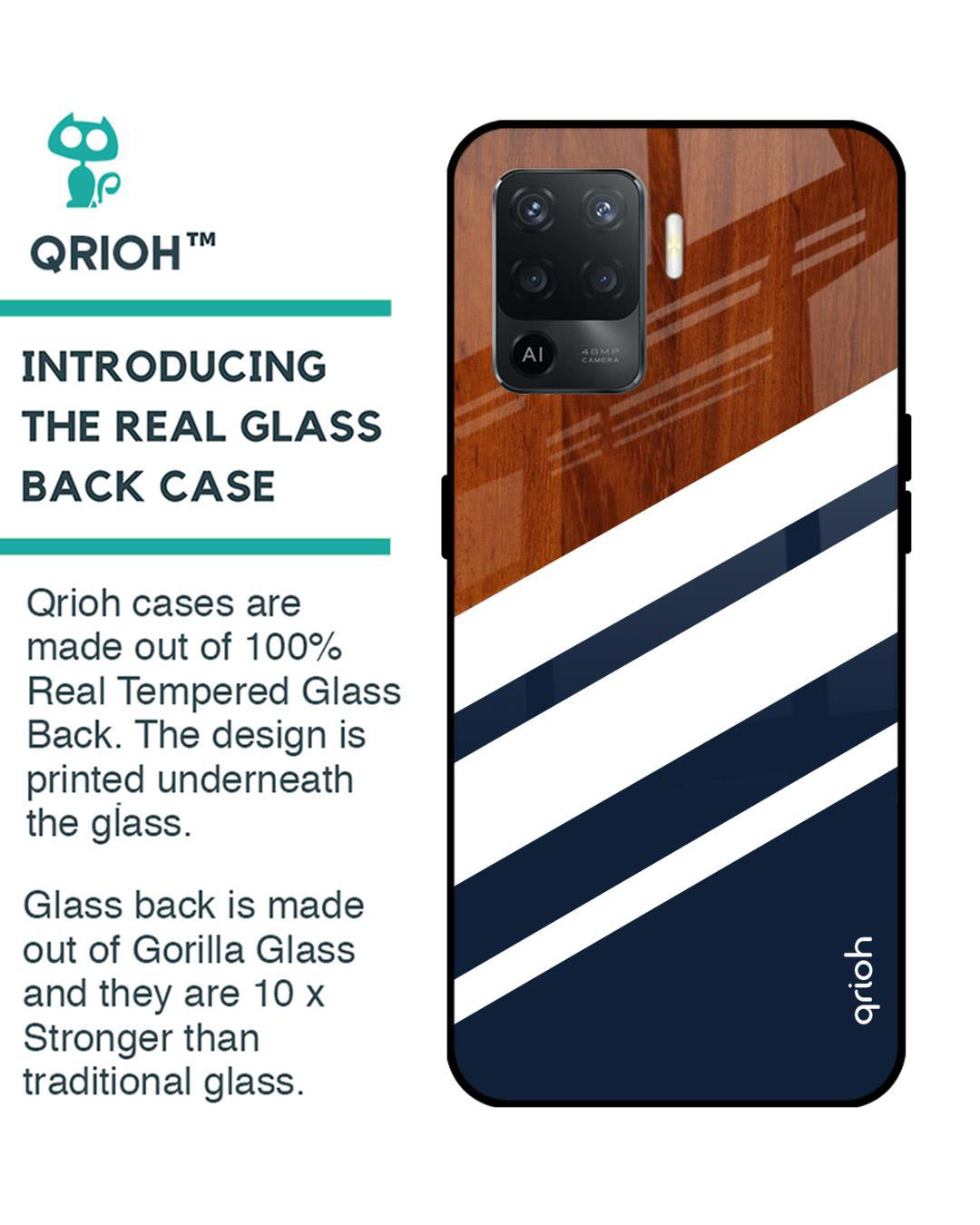 Shop Bold Stripes Printed Premium Glass Cover for Oppo F19 Pro (Shock Proof, Lightweight)-Back