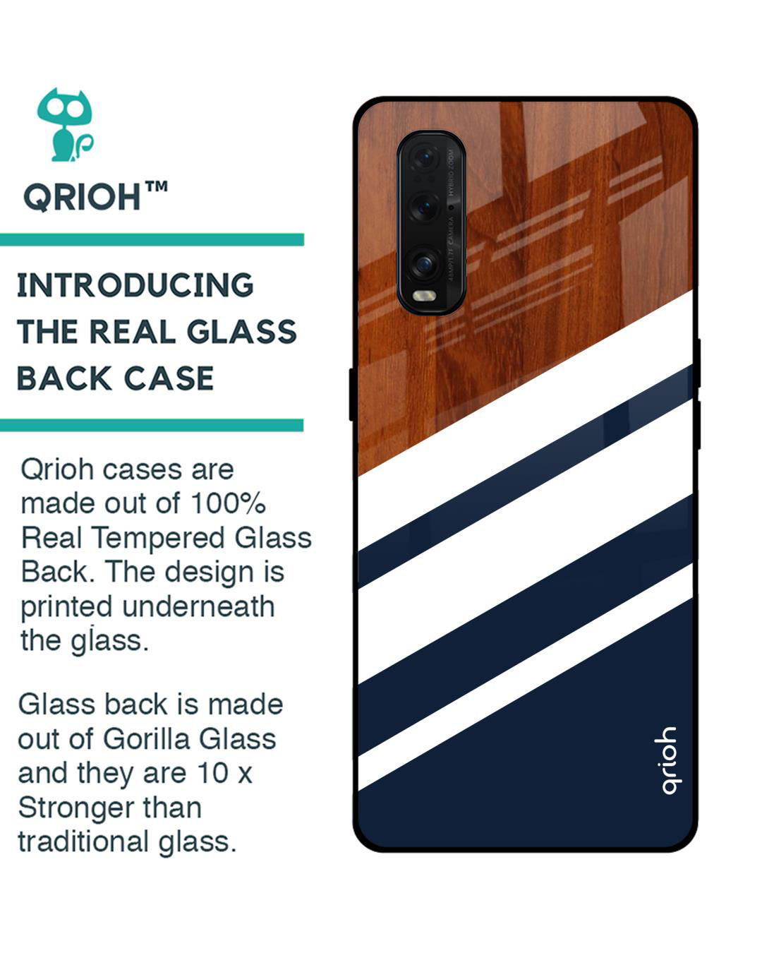 Shop Bold Stripes Printed Premium Glass Cover for Oppo Find X2 (Shock Proof, Lightweight)-Back