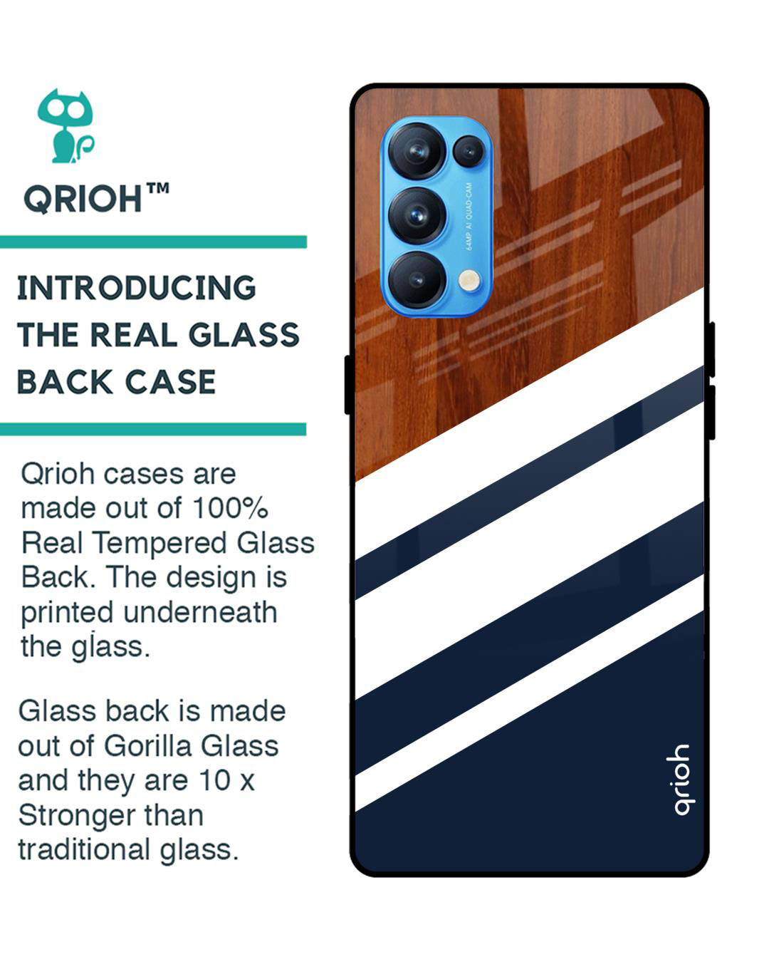 Shop Bold Stripes Printed Premium Glass Cover for Oppo Reno 5 Pro (Shock Proof, Lightweight)-Back