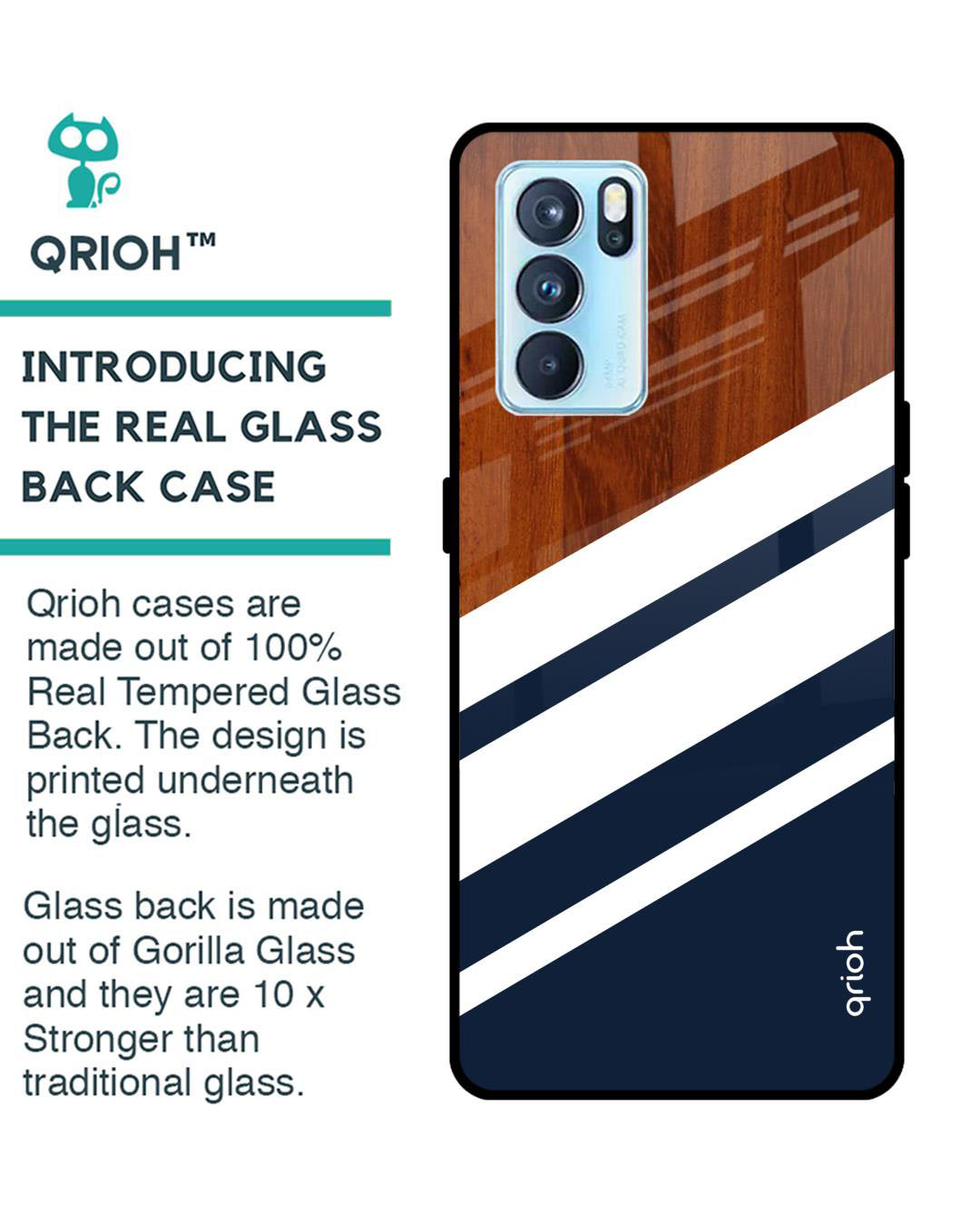 Shop Bold Stripes Printed Premium Glass Cover for Oppo Reno 6 5G (Shock Proof, Lightweight)-Back